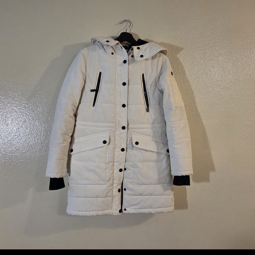 BCBGeneration Cream Hooded Puffer Coat